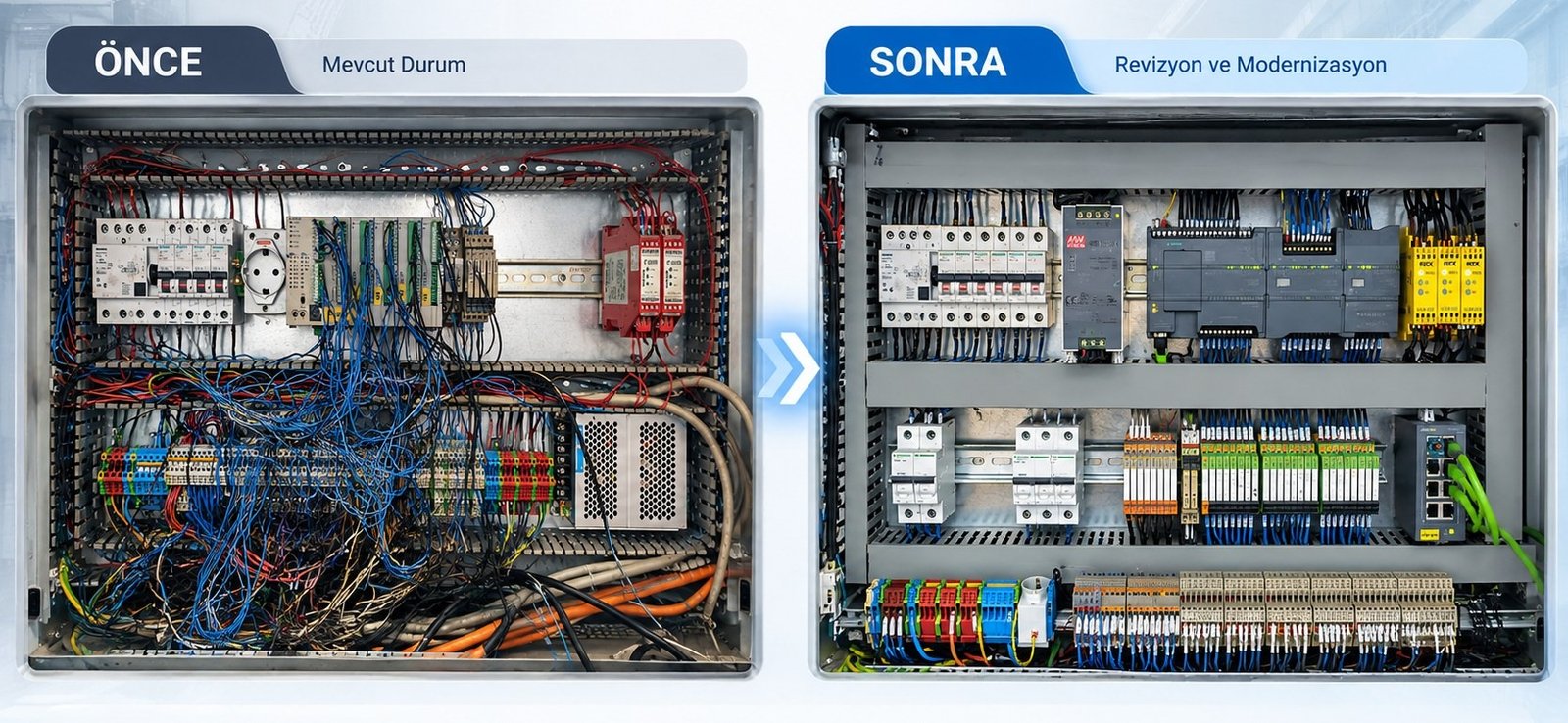 Kontrol panosu revizyonunun önce ve sonra karşılaştırması